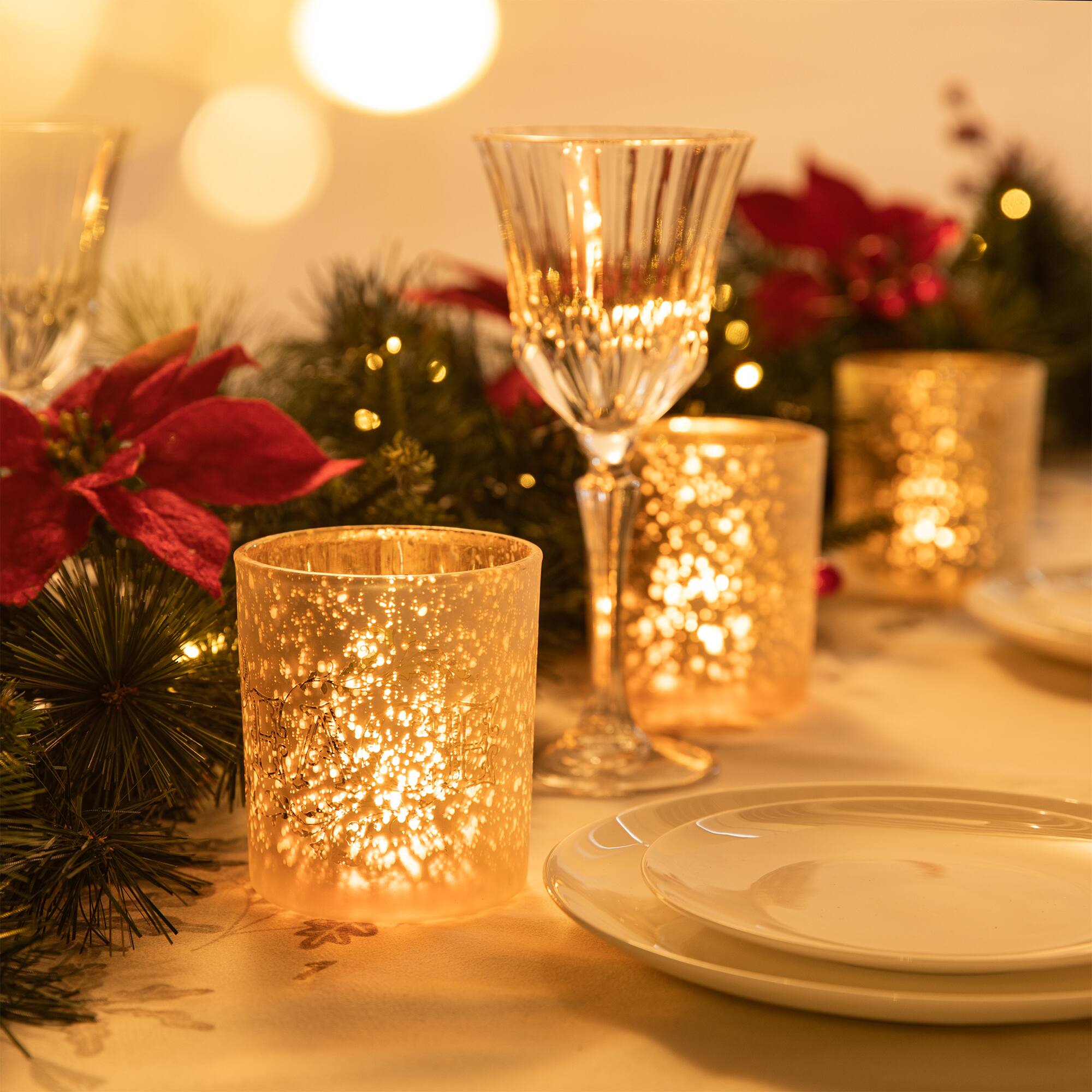 Glitzhome® 4" Joy, Peace, & Hope Candle Holder Set